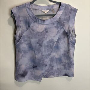 REBECCA TAYLOR 100% Silk Dreamy Asymmetrical Hem Cloud Watercolor Blouse Size 6
